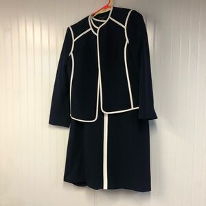 Evan Picone Navy and White Two-Piece Dress & Blazer Set Size 12
